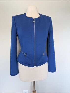 Calvin Klein Blue Zip-Up Jacket Size 8 Blazer Professional  work
